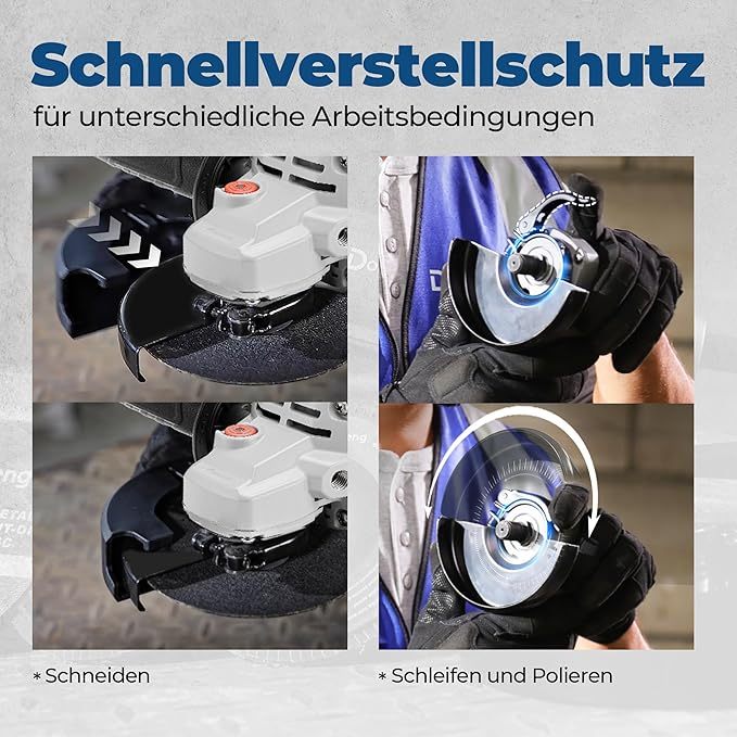 Winkelschleifer 1100W, 125mm, Leerlaufdrehzahl:11.800min-1, Schnellverschlussabdeckung, Zusatzhandgriff ，mit 2 Schleifscheiben, 2 Fächerschleifscheiben, 2 Trennscheiben