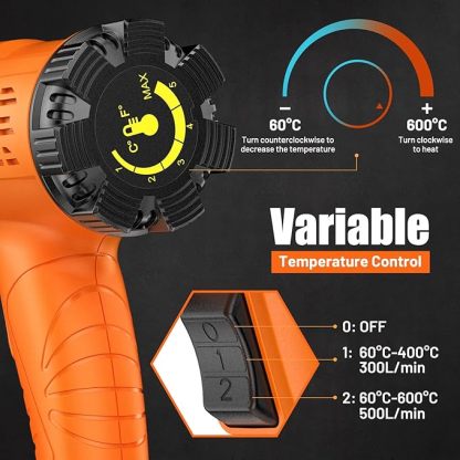 Heißluftpistole Kit, Variable Temperaturregelung 60℃- 600℃ Heissluftgebläse mit 7 Zubehör, Keramik-Heizkern, Elektrische Heißluftfön Schnelle Erwärmung zum Entlacken, Löten und Schrumpfen