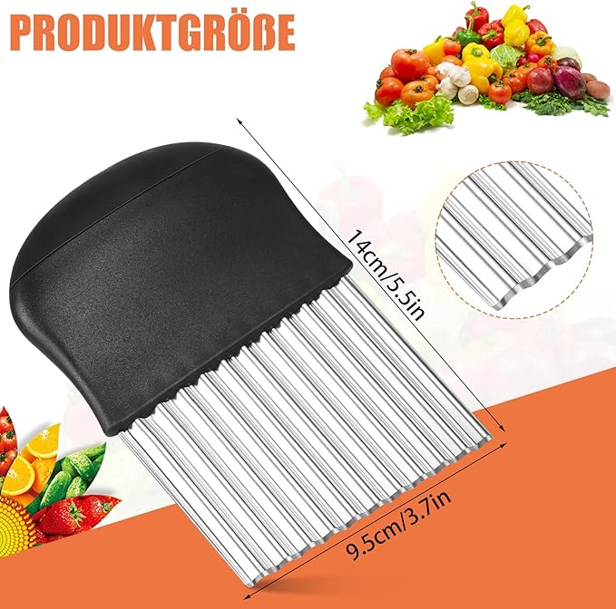 Wellenschneider,14x9,5 cm Riffelmesser Wellenmesser Kinder Wellenschnittmesser Gurkenschneider Pommesschneider Kartoffelschneider Beikost Zubehör Edelstahl für Pommes Kartoffeln Gemüse Obst Gurken