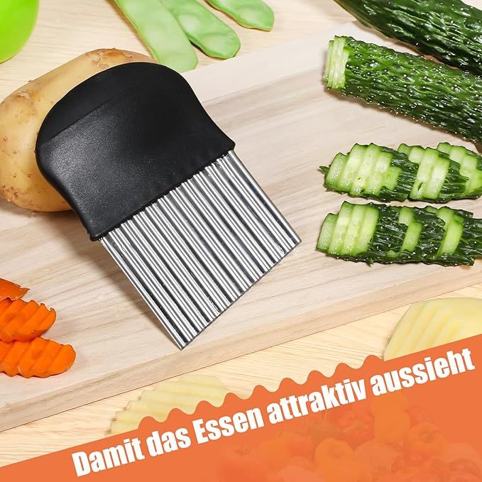 Wellenschneider,14x9,5 cm Riffelmesser Wellenmesser Kinder Wellenschnittmesser Gurkenschneider Pommesschneider Kartoffelschneider Beikost Zubehör Edelstahl für Pommes Kartoffeln Gemüse Obst Gurken