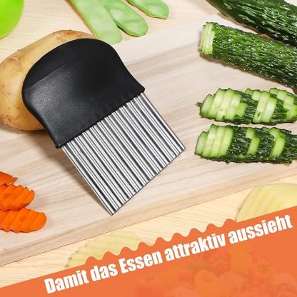 Wellenschneider,14x9,5 cm Riffelmesser Wellenmesser Kinder Wellenschnittmesser Gurkenschneider Pommesschneider Kartoffelschneider Beikost Zubehör Edelstahl für Pommes Kartoffeln Gemüse Obst Gurken