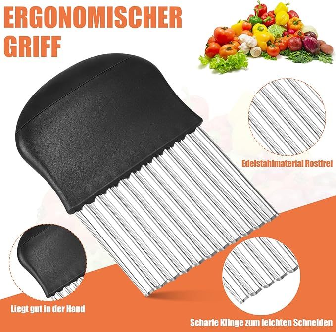 Wellenschneider,14x9,5 cm Riffelmesser Wellenmesser Kinder Wellenschnittmesser Gurkenschneider Pommesschneider Kartoffelschneider Beikost Zubehör Edelstahl für Pommes Kartoffeln Gemüse Obst Gurken