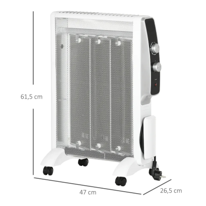 Elektroheizung 1000W/1500W Mica Heizkörper 4 Räder 47X26.5X61.5Cm