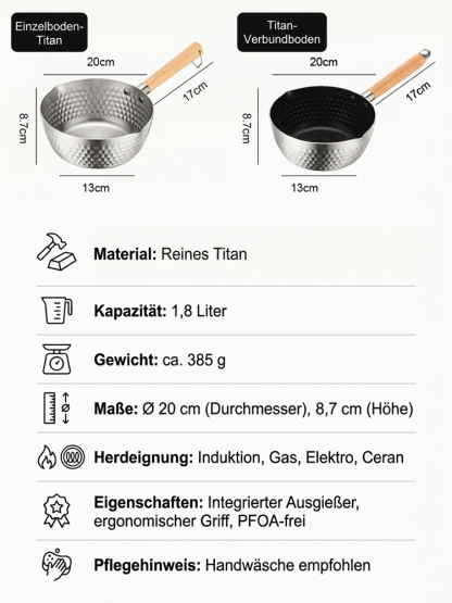 Japanischer Yukihira Topf aus 100% Medizintitan | Ohne Teflon | Kratzfest | Für alle Induktionsherde 🍲✨