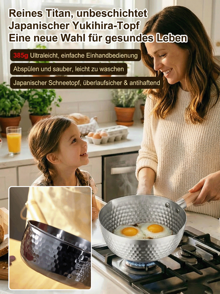 Japanischer Yukihira Topf aus 100% Medizintitan | Ohne Teflon | Kratzfest | Für alle Induktionsherde 🍲✨