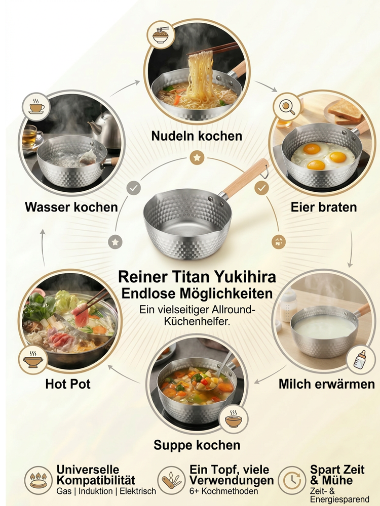 Japanischer Yukihira Topf aus 100% Medizintitan | Ohne Teflon | Kratzfest | Für alle Induktionsherde 🍲✨