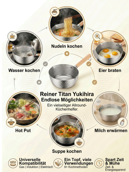 Japanischer Yukihira Topf aus 100% Medizintitan | Ohne Teflon | Kratzfest | Für alle Induktionsherde 🍲✨