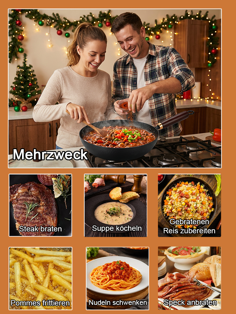 Handgeschmiedete Pfanne✨30.000 Hand-Schläge ✨Ohne chemische Beschichtung ✨Sicher & Gesund