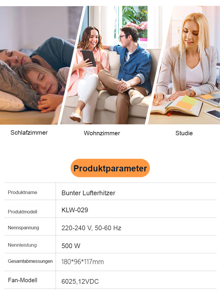 Energiesparender, stromsparender, in 3 Sekunden aufheizender Mini-PTC-Wandheizlüfter.