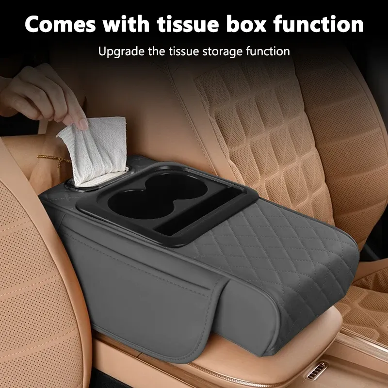 Aufbewahrungsbox für die Armlehne im Auto, Organizer für die Mittelkonsole im Auto, Armlehnenerhöhungskissen mit Getränkehalter, Aufbewahrungsbox für die Armlehne