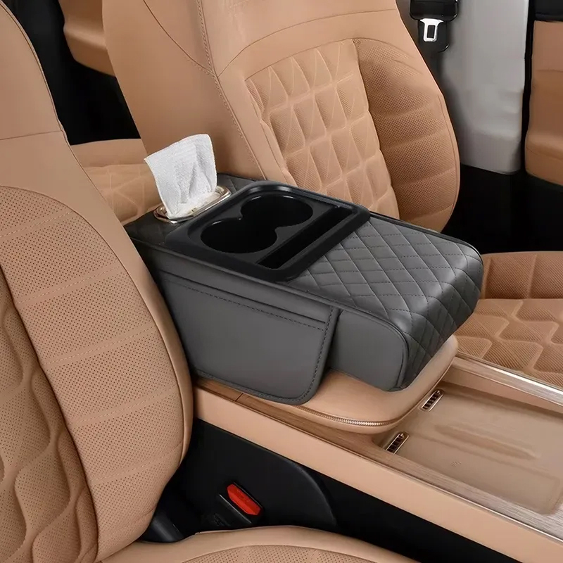 Aufbewahrungsbox für die Armlehne im Auto, Organizer für die Mittelkonsole im Auto, Armlehnenerhöhungskissen mit Getränkehalter, Aufbewahrungsbox für die Armlehne