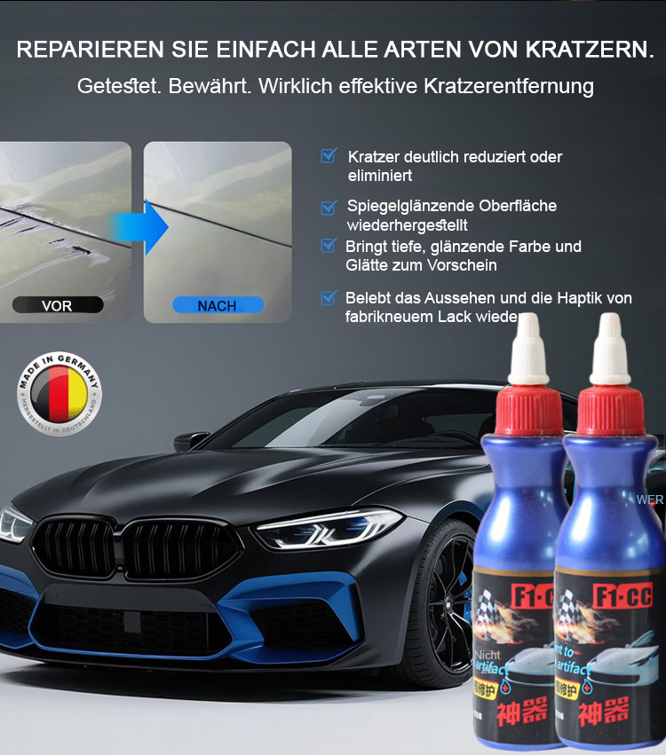 Die Profi-Formel für zu Hause. 🛠️ TÜV SÜD zertifiziert & sicher für jeden Lack. Repariert Kratzer unsichtbar und bildet einen Diamant-Schutzfilm. 14 Tage Geld-zurück-Garantie!