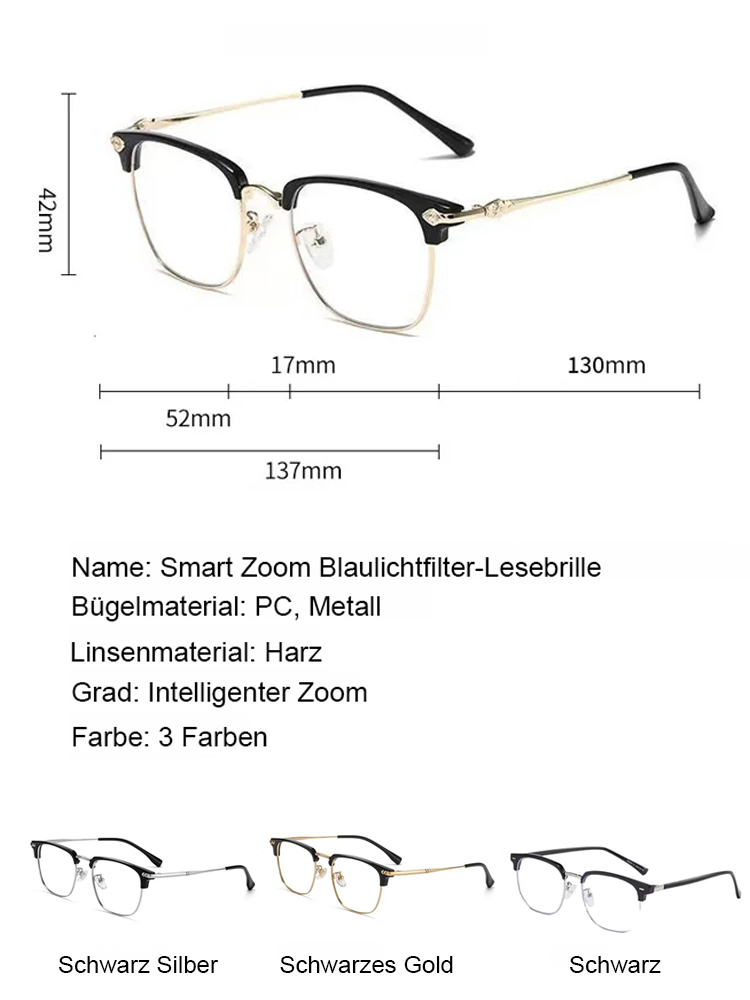 Smart Zoom Brille | Einstellbare Dioptrien -7 bis +7 | Ultra-leicht & kein Sehtest nötig 