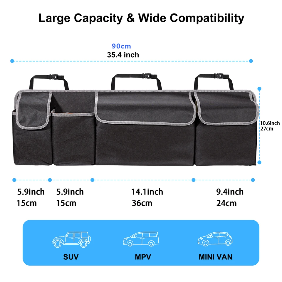 Kofferraum-Organizer für SUV, Hänge-Organizer für den Rücksitz, für SUV, LKW, MPV, Upgrade-Aufbewahrungstaschen für den Rücksitz mit 4 Taschen, 99,1 x 35,6 cm