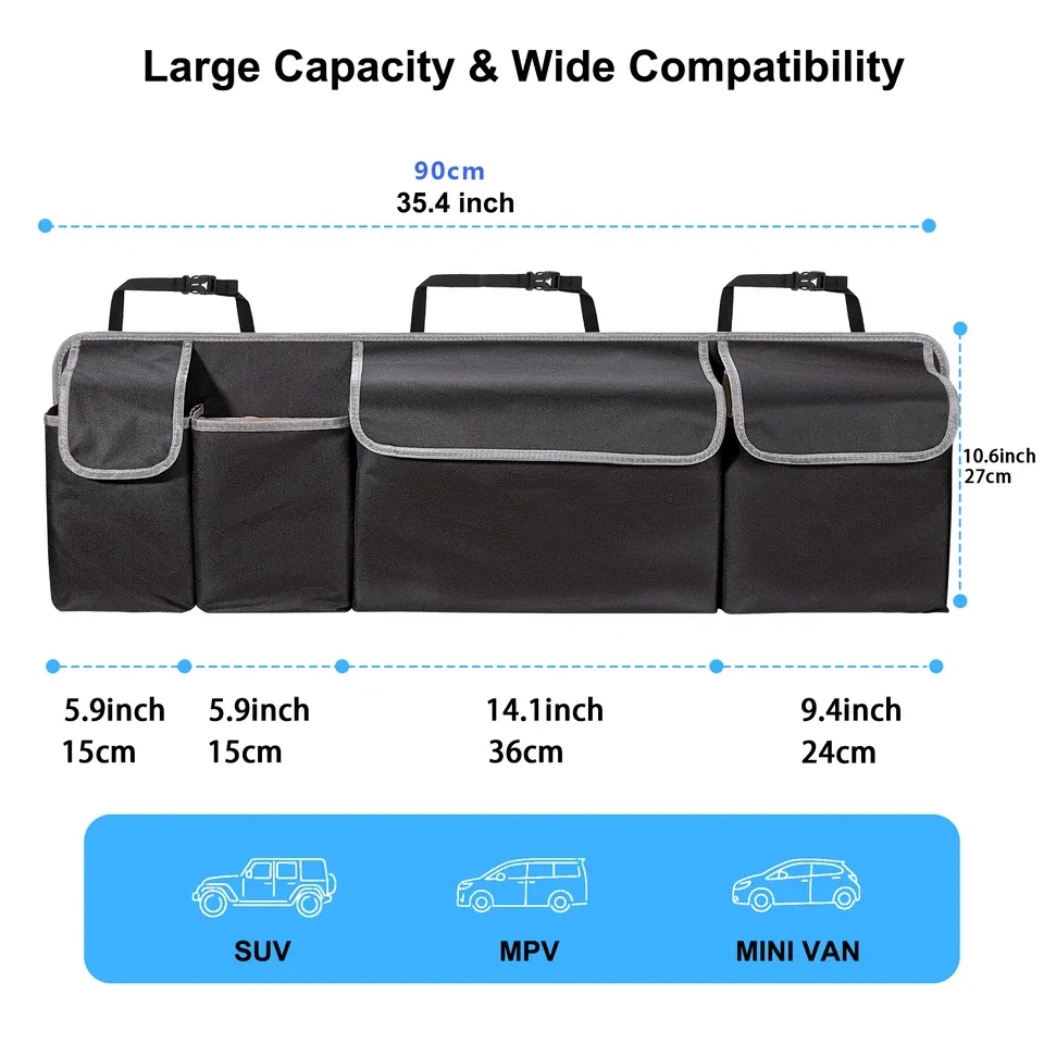Kofferraum-Organizer für SUV, Hänge-Organizer für den Rücksitz, für SUV, LKW, MPV, Upgrade-Aufbewahrungstaschen für den Rücksitz mit 4 Taschen, 99,1 x 35,6 cm