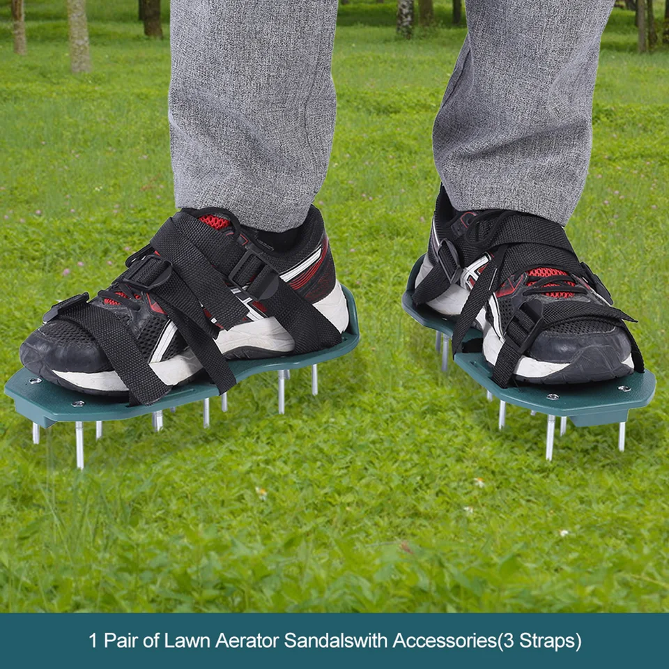 1 Paar Rasenbelüfter-Sandalen, strapazierfähige Gras-Spike-Schuhe mit Kunststoffschnalle, Gartenwerkzeug, Rasen-Spike-Schuhe, Rasenbelüfter-Schuhe