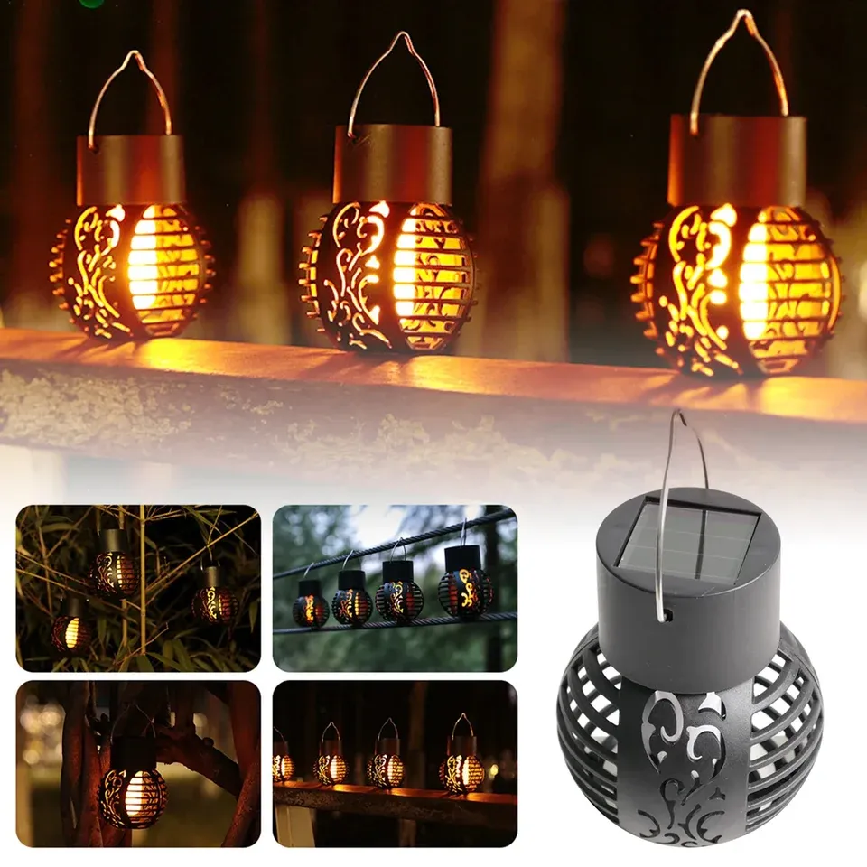 Solarleuchten für den Außenbereich, Retro-Laterne, Laternenlichter, hängende Flammenlampe, Landschaftsbeleuchtung, Bodenleuchten, Spotlight, Heim- und Gartendekor