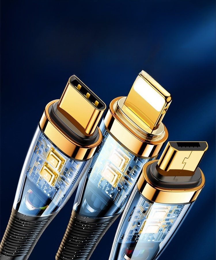 【✨️Begrenzter Zeitraum Sonderpreis】Transparentes Licht-emittierendes superschnelles Lade 3-in-1 Datenkabel