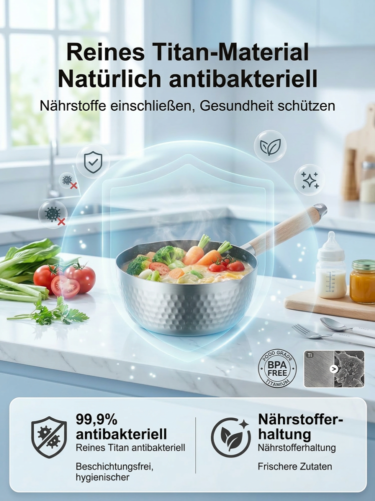 Japanischer Yukihira Topf aus 100% Medizintitan | Ohne Teflon | Kratzfest | Für alle Induktionsherde 🍲✨