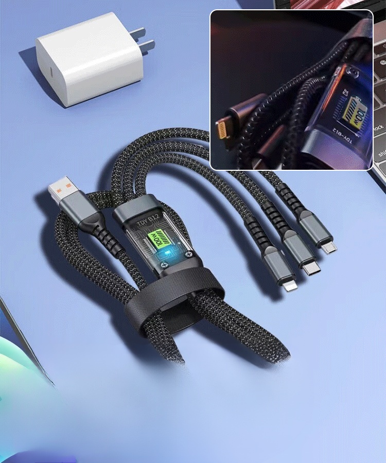 【✨️Begrenzter Zeitraum Sonderpreis】Transparentes Licht-emittierendes superschnelles Lade 3-in-1 Datenkabel