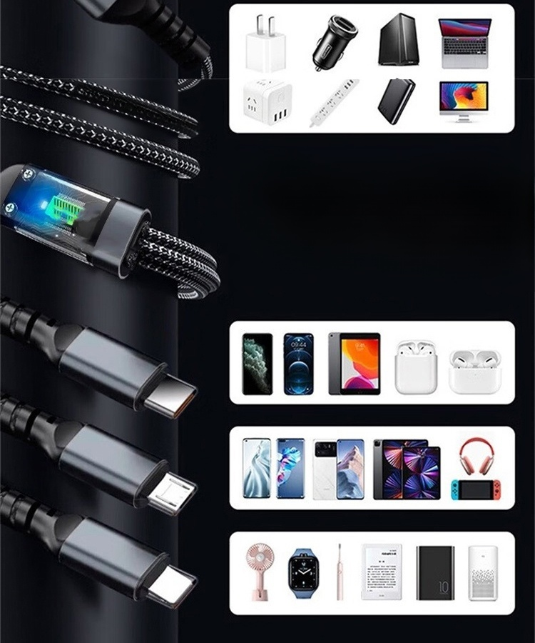 【✨️Begrenzter Zeitraum Sonderpreis】Transparentes Licht-emittierendes superschnelles Lade 3-in-1 Datenkabel