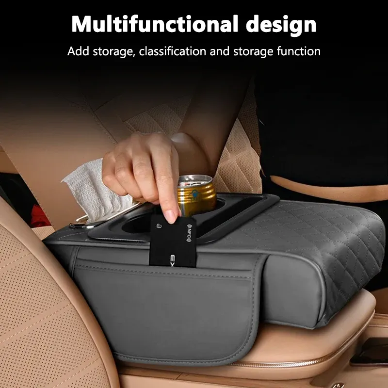 Aufbewahrungsbox für die Armlehne im Auto, Organizer für die Mittelkonsole im Auto, Armlehnenerhöhungskissen mit Getränkehalter, Aufbewahrungsbox für die Armlehne