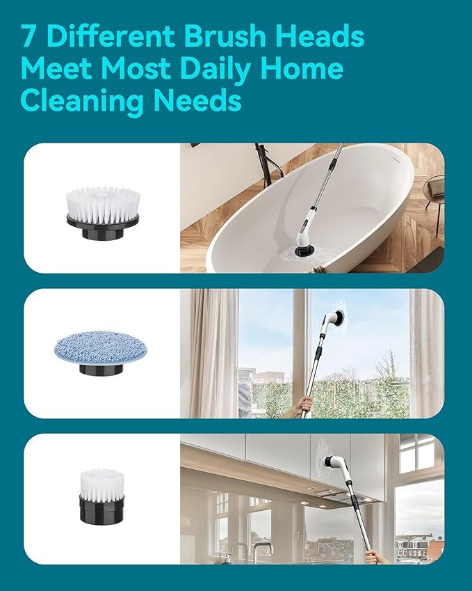 Electric Spin Scrubber for Cleaning Bathroom: Cordless Power Shower Scrubber - Electric Cleaning Brush for Tile Tub