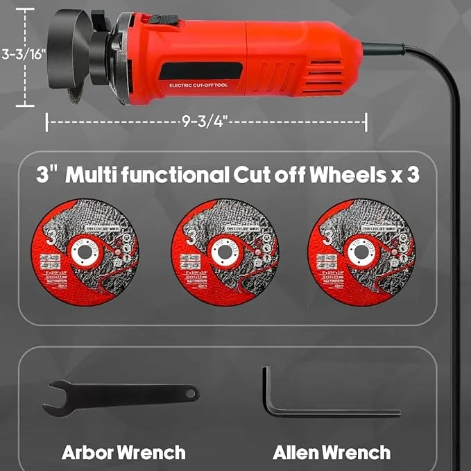 3 Inch High-Speed Cut Off Tool, 3.5 Amp Metal Cutter Tool with 3Pcs Multifunctional Cutoff Wheels,