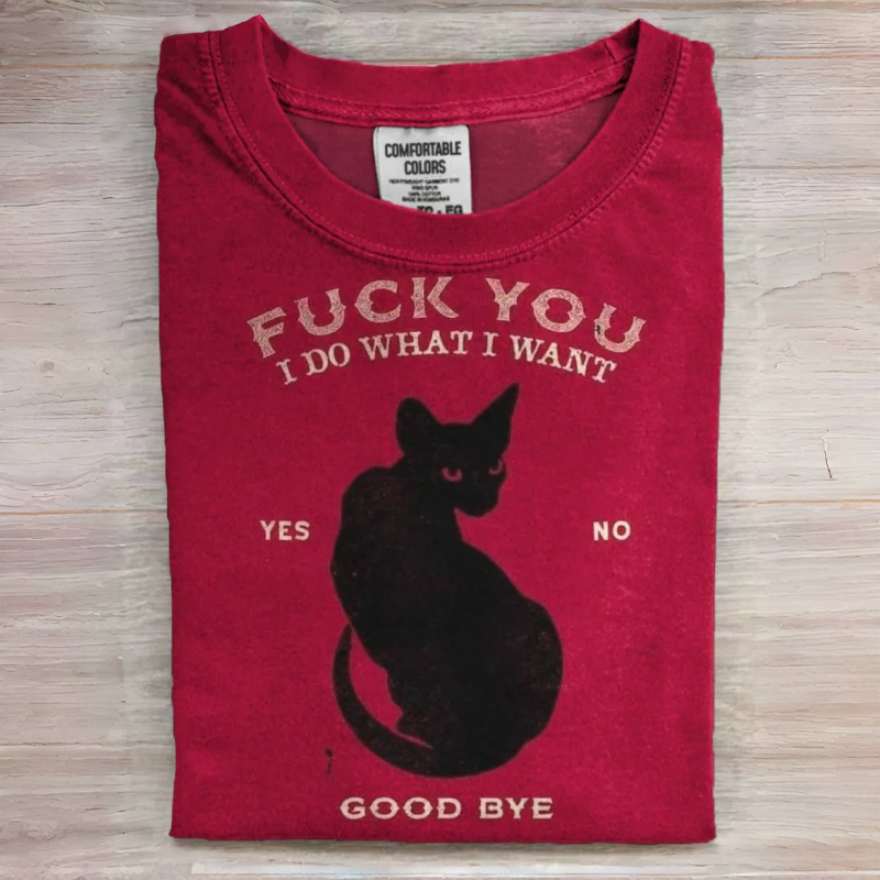 I Do What I Want Cat Print Casual Short Sleeve T-Shirt