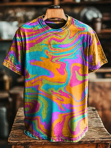 Colorful Ripple Decorative Pattern Casual Short Sleeve T-shirt