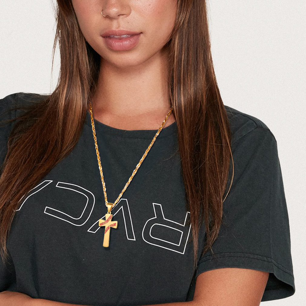 Collier Croix de Baseball Personnalisé avec Gravure 