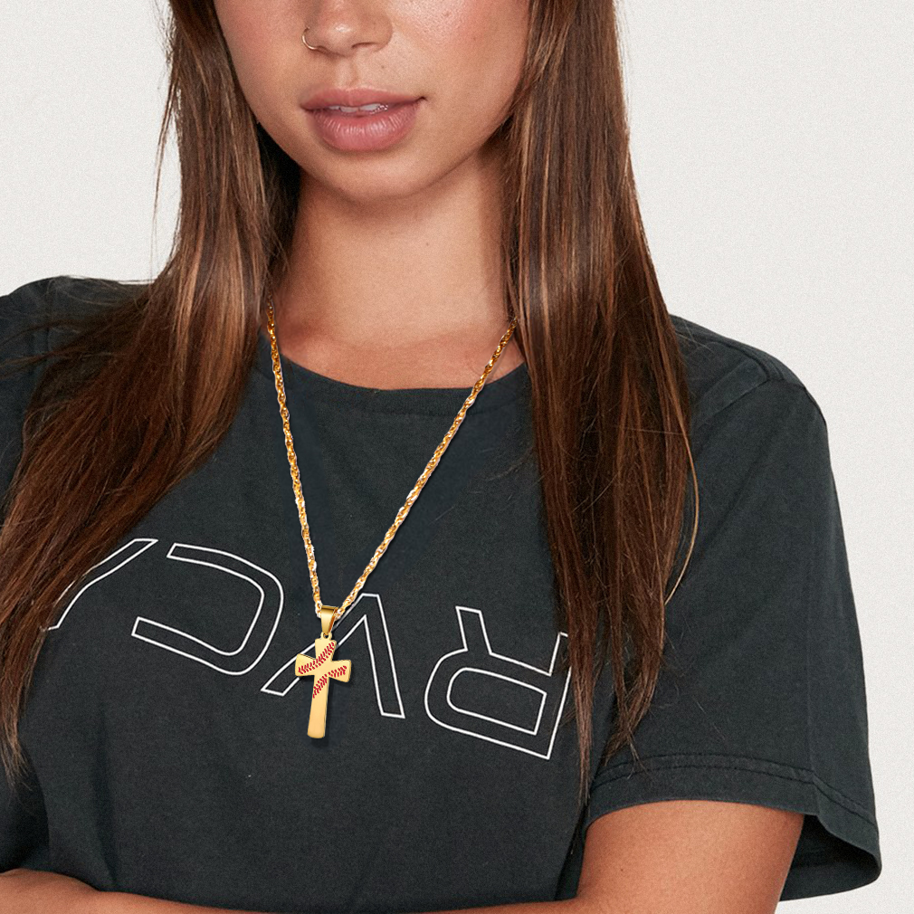 Collier Croix de Baseball Personnalisé avec Gravure 