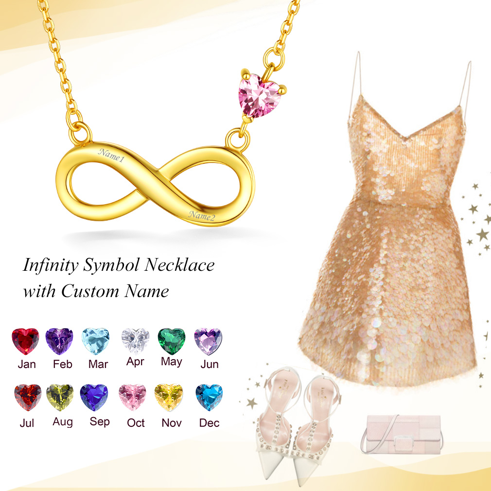 Collier Personnalisé avec Pendentif Infini et Cœur Gravé pour Femme Or