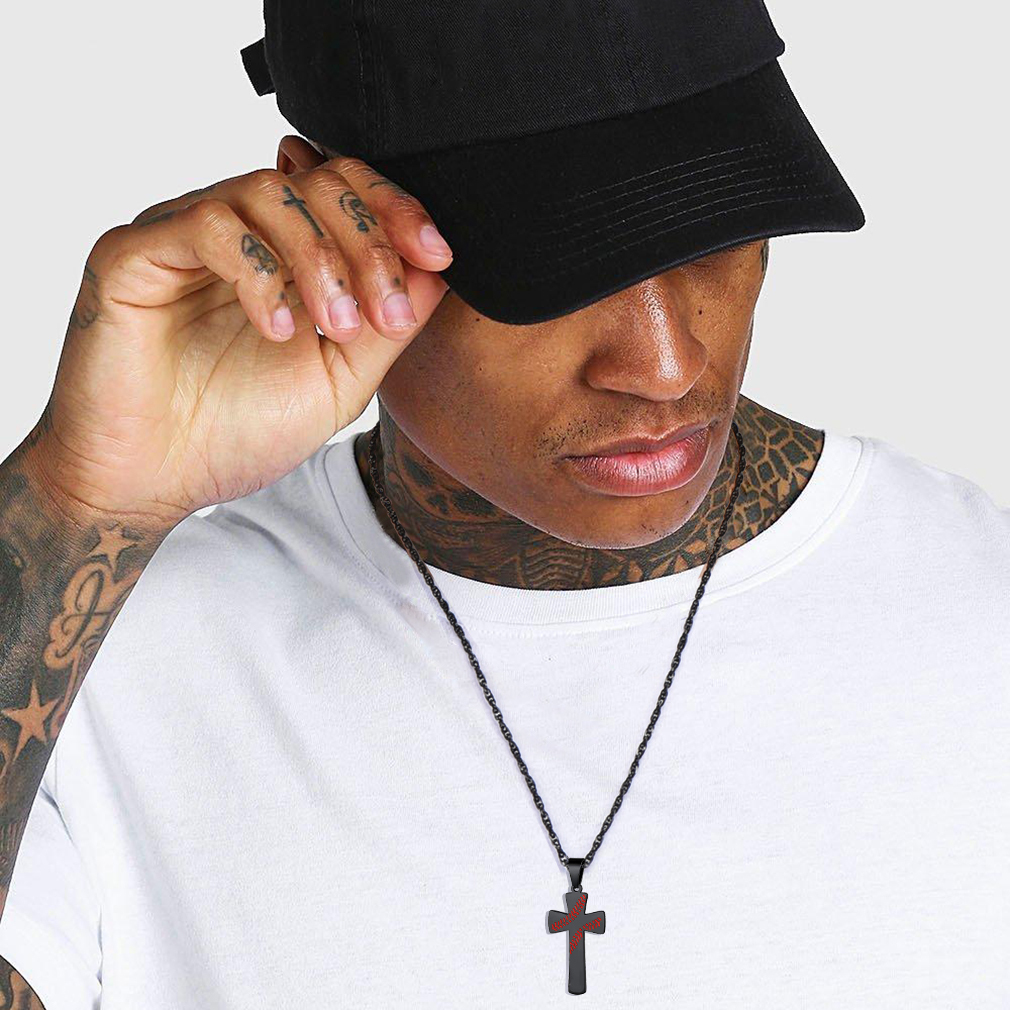 Collier Croix de Baseball Personnalisé avec Gravure pour Homme Noir