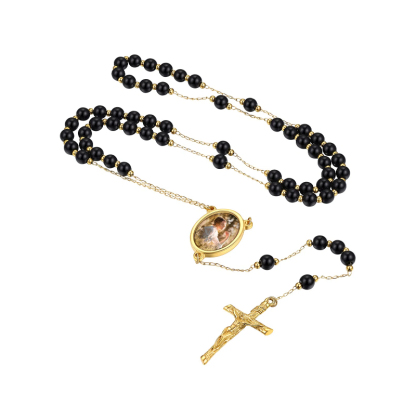Collier Chapelet Personnalisé avec Croix Perles Noires