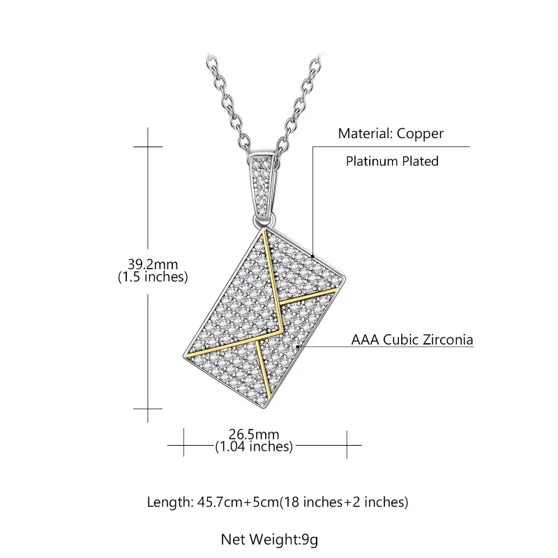 Collier Photo Enveloppe Personnalisé avec Zircon pour Femme Taille