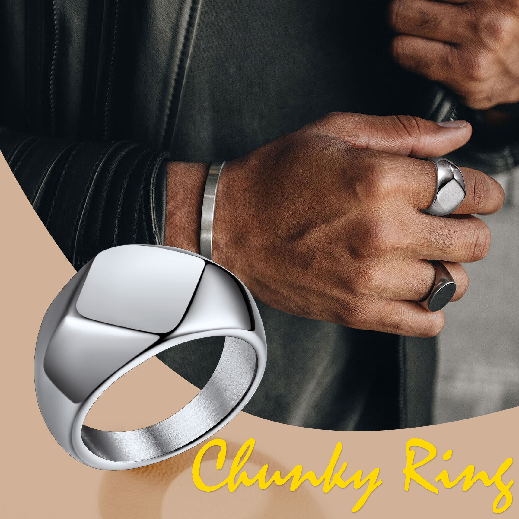 Bague Chevalière en Acier Inoxydable Épaisse et Robuste pour homme