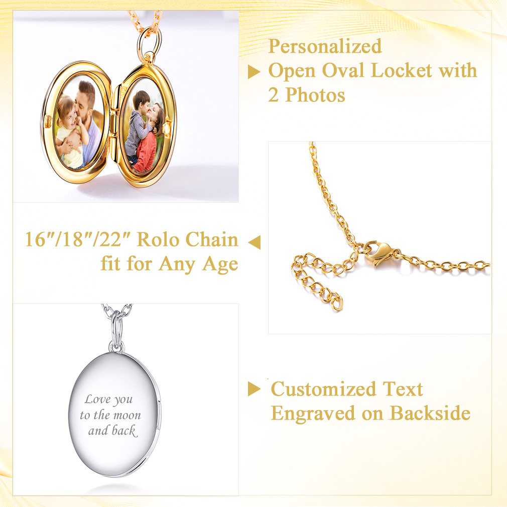 Collier avec Médaillon Ovale Personnalisé et Photos pour Femme Detail