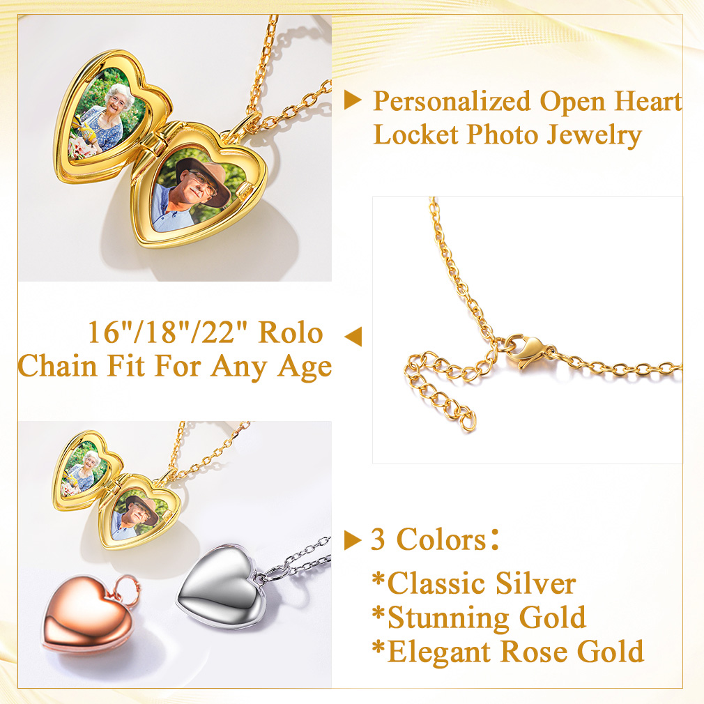 Collier Médaillon Cœur Gravé avec 2 Photos pour Femmes Detail