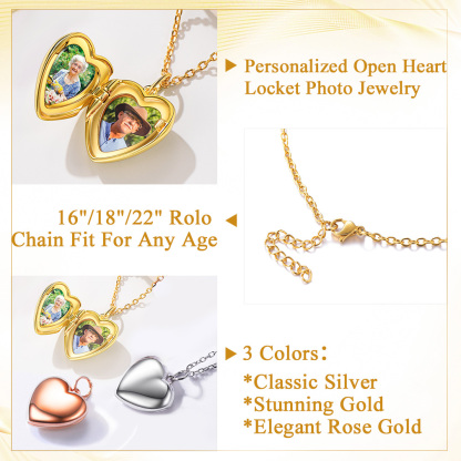 Collier Médaillon Cœur Gravé avec 2 Photos pour Femmes Detail