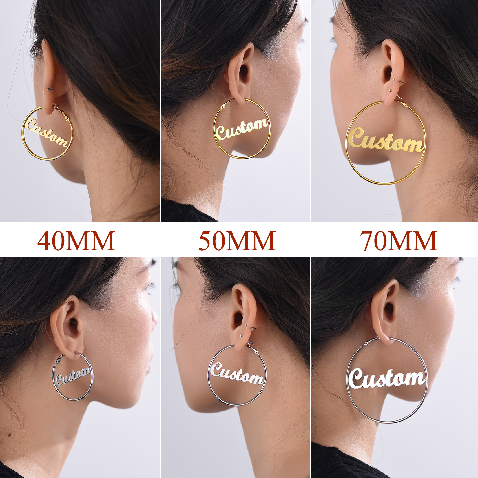 Boucles d'Oreilles Créoles Personnalisées en Acier inoxydable avec Nom Modèle