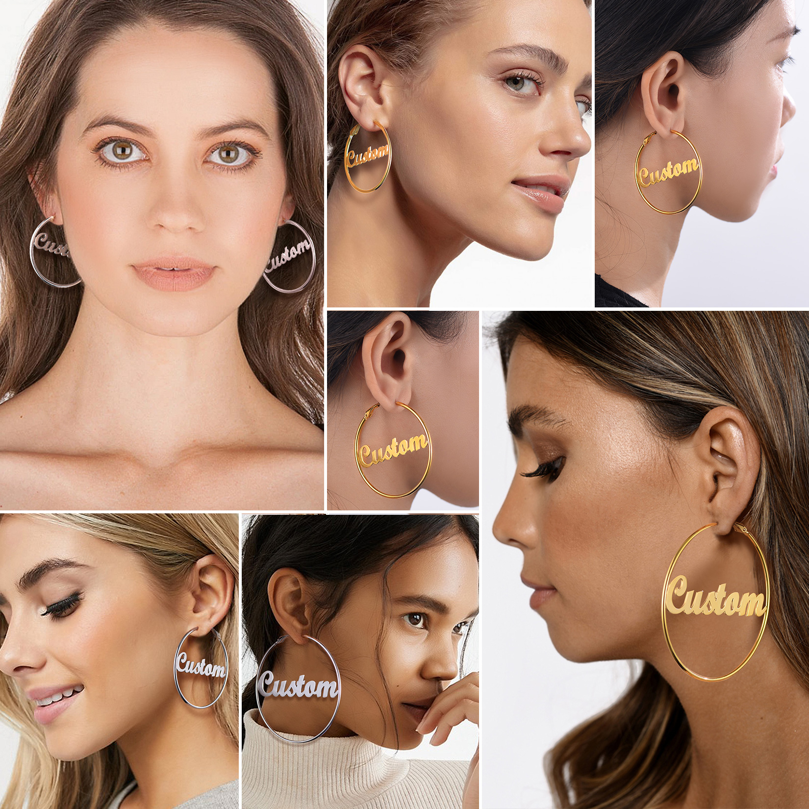 Boucles d'Oreilles Créoles Personnalisées en Acier inoxydable avec Nom Collection