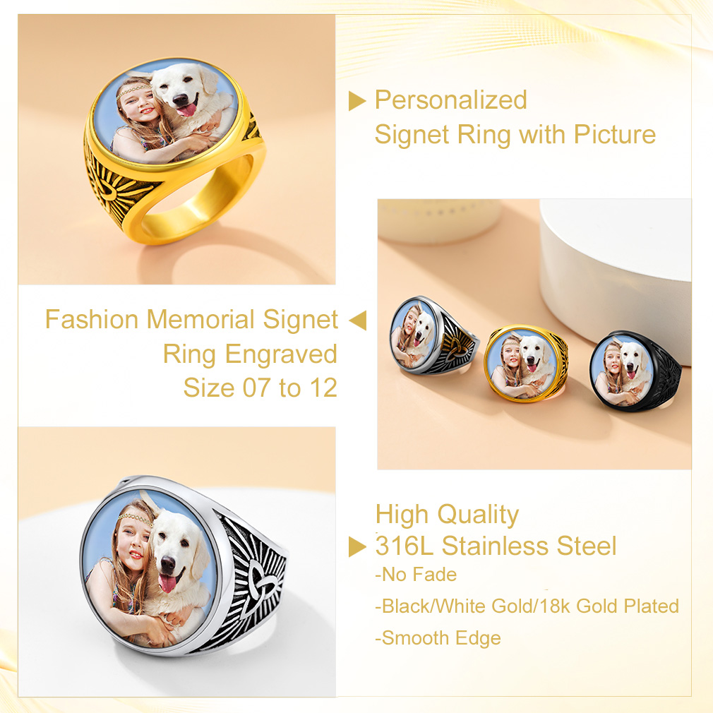 Bague Sceau Ronde Personnalisée en Nœud Celtique avec Photo Détail