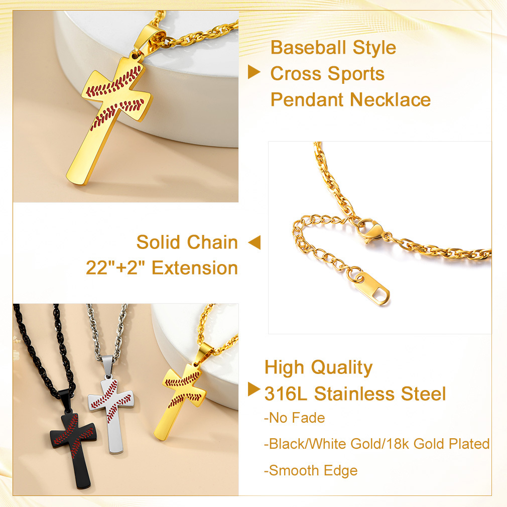 Collier Croix de Baseball Personnalisé avec Gravure pour Homme Détaim