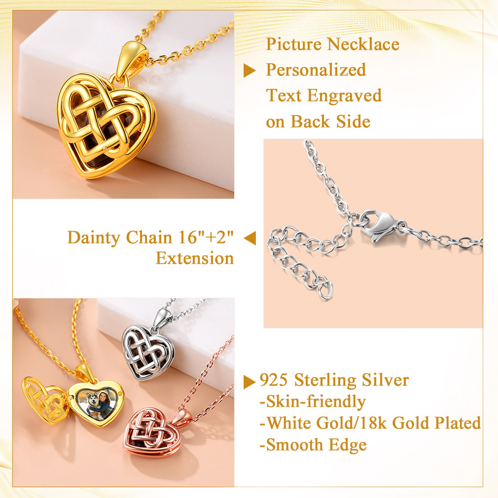 Collier Médaillon Cœur Celtique Personnalisé avec Photo pour Femme Détail