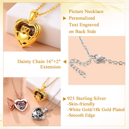 Collier Médaillon Pendentif Cœur Personnalisé avec Photo en Argent Sterling Détail