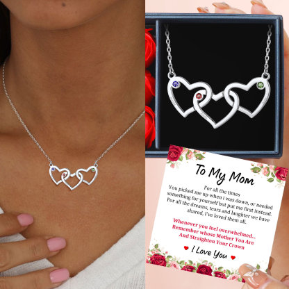 Collier Personnalisé Cœur avec Pierres de naissance et Prénoms Cadeau