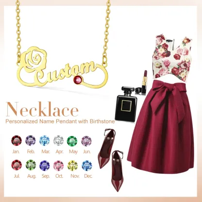 Collier  avec Prénom et Pierre de Naissance Personnalisé pour Femme
