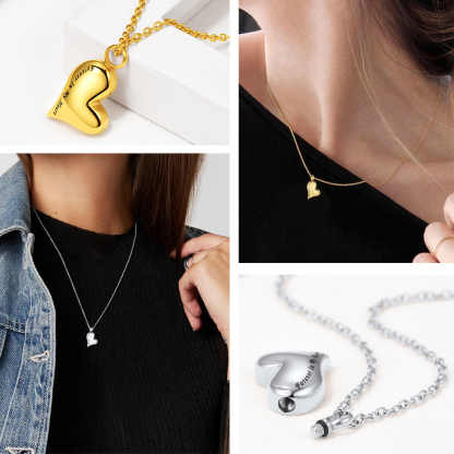 Collier Urne Crémation Cœur Gravé pour Cendres