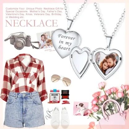 Collier Médaillon en Forme de Cœur Personnalisé avec Photo Cadeau pour Femme